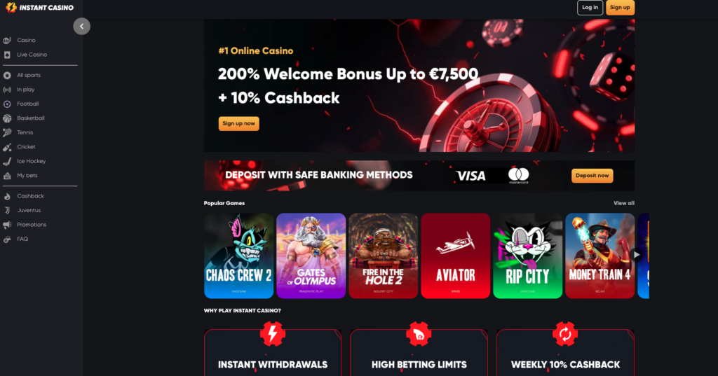 Instant Casino - Najboljši spletni casino, ki ponuja igre v živo in športne stave