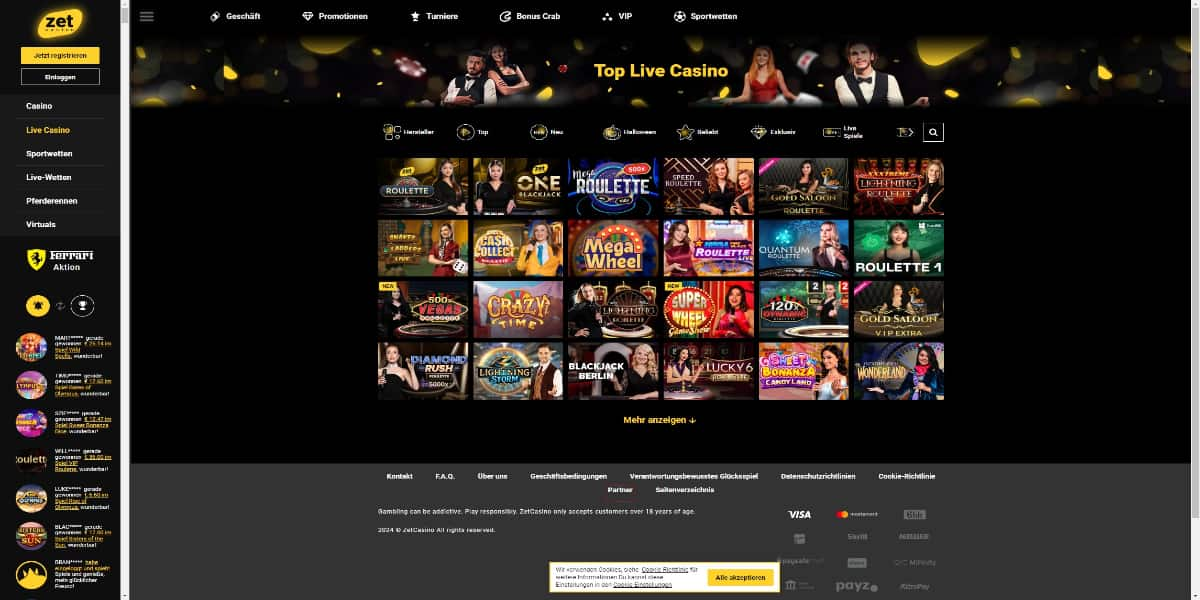 Live-Casino-Erfahrungen bei Zet Casino