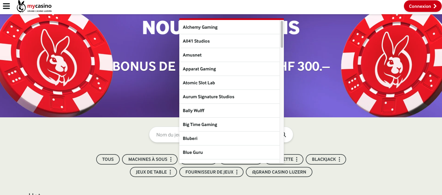Mycasino.ch liste de fournisseurs