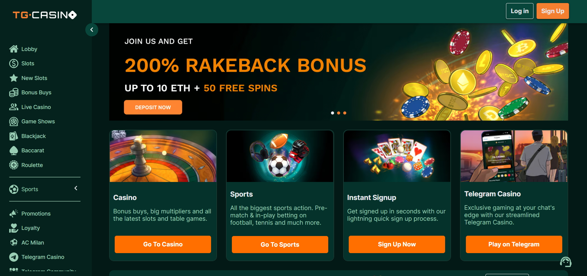 Apostas online - TG Casino Homepage