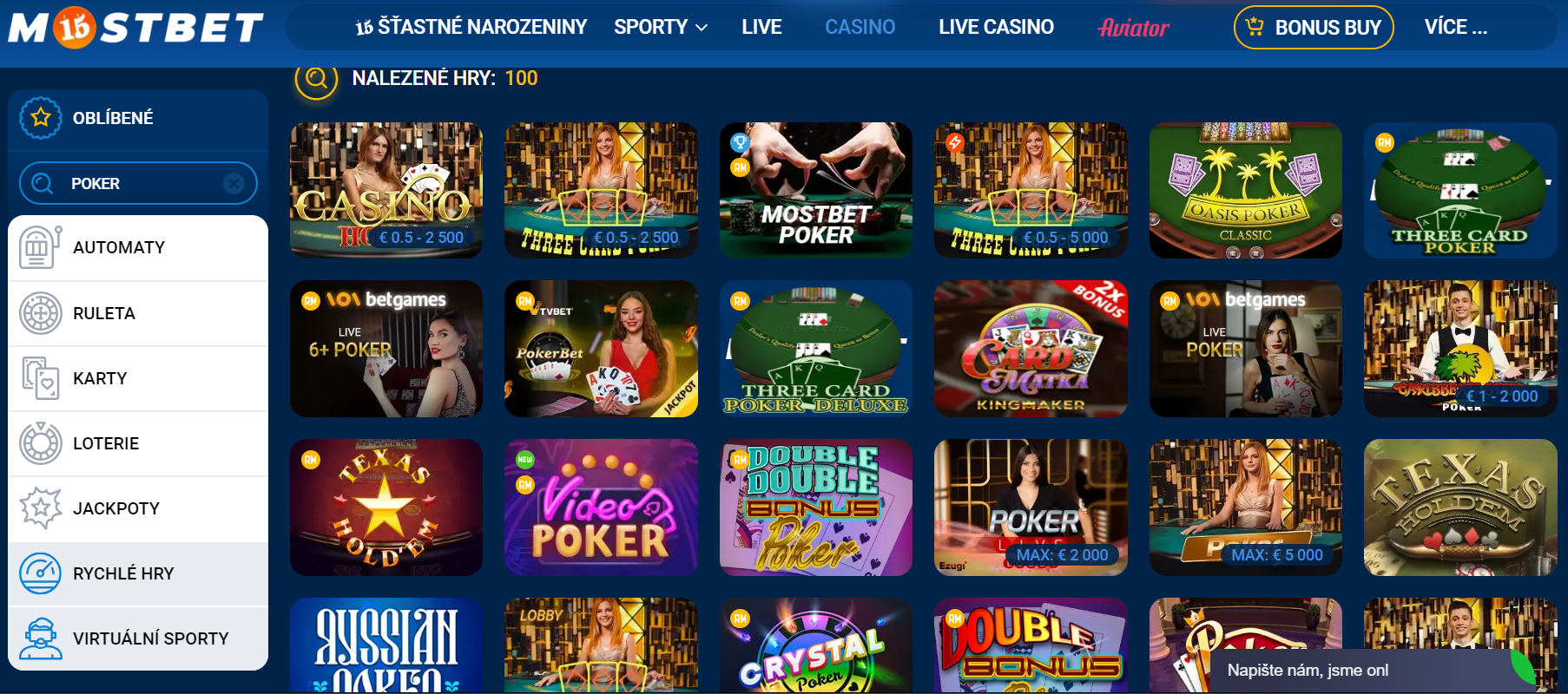 online poker na Mostbet